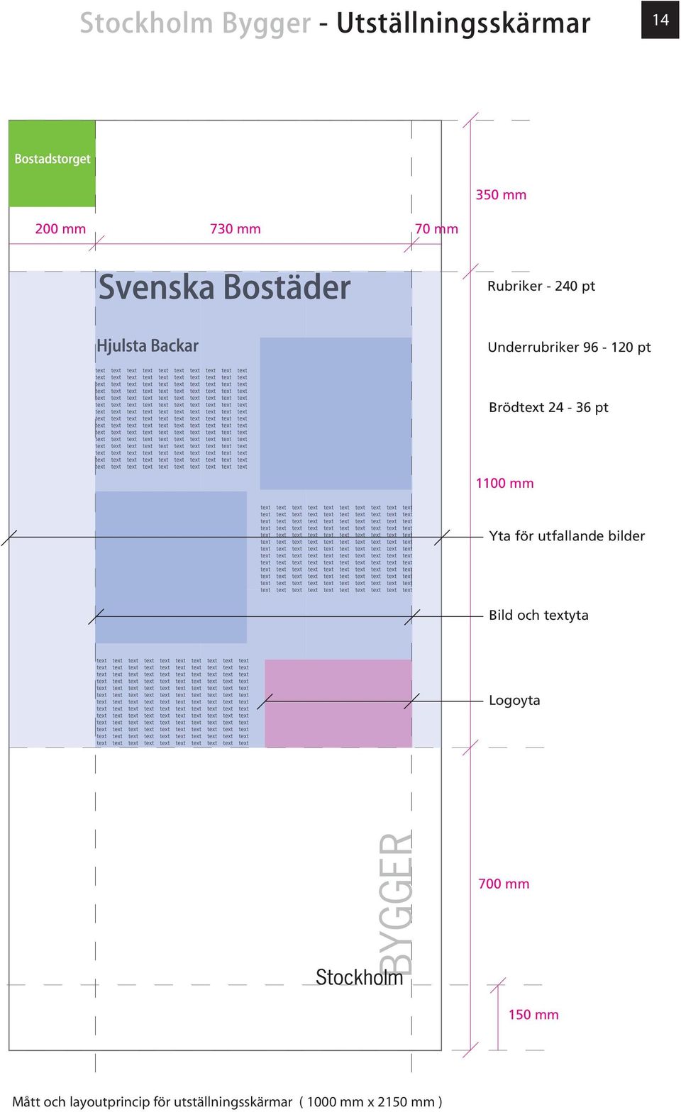 mm Yta för utfallande bilder Bild och textyta Logoyta 700 mm 150 mm