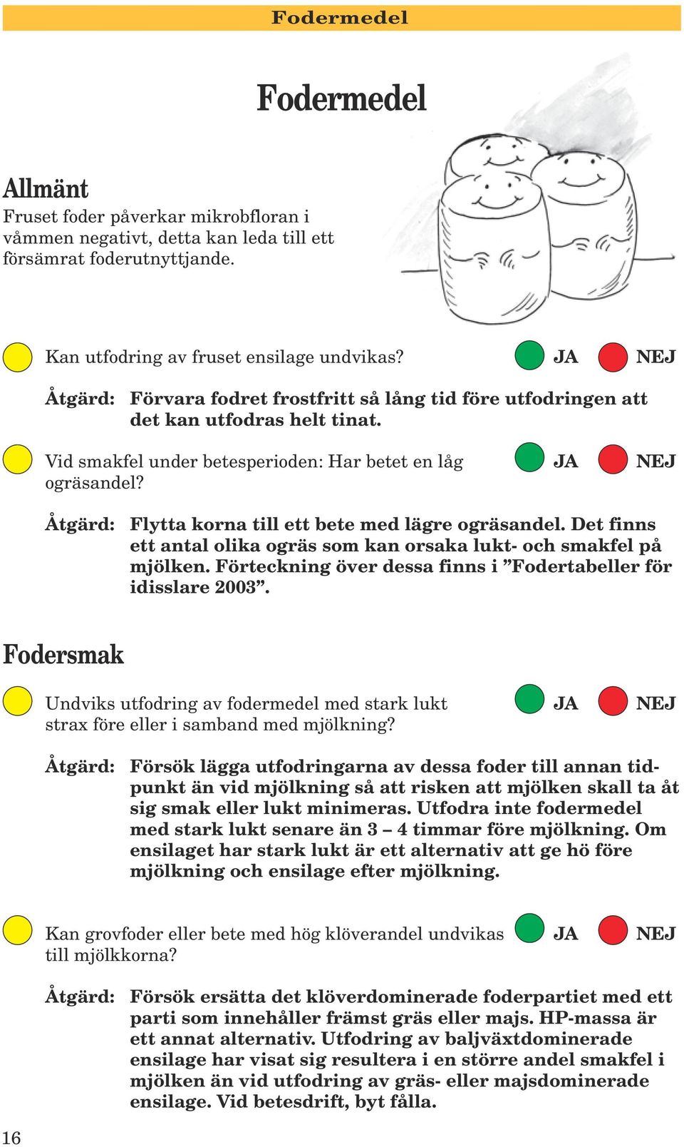 Flytta korna till ett bete med lägre ogräsandel. Det finns ett antal olika ogräs som kan orsaka lukt- och smakfel på mjölken. Förteckning över dessa finns i Fodertabeller för idisslare 2003.