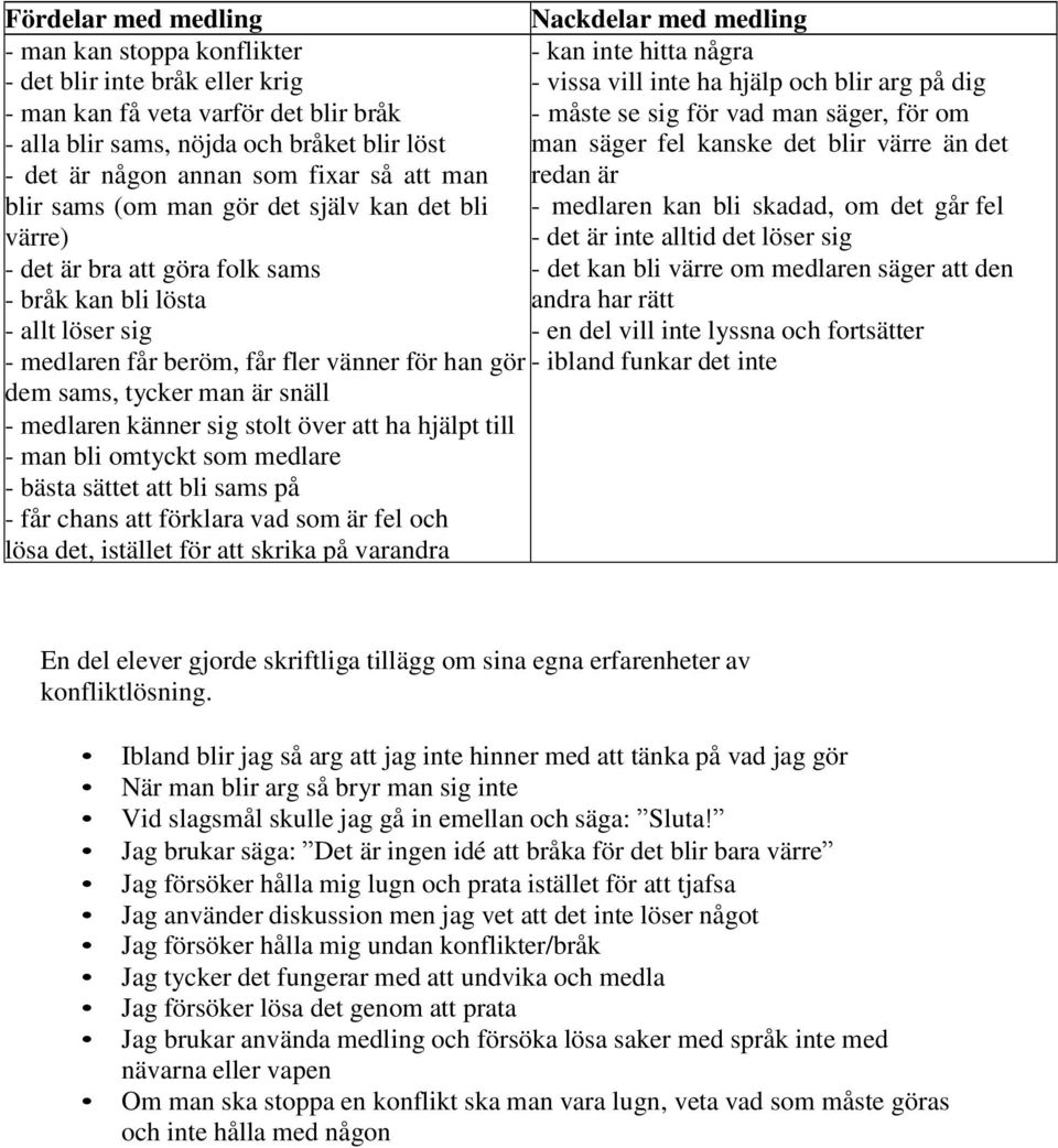 är snäll - medlaren känner sig stolt över att ha hjälpt till - man bli omtyckt som medlare - bästa sättet att bli sams på - får chans att förklara vad som är fel och lösa det, istället för att skrika