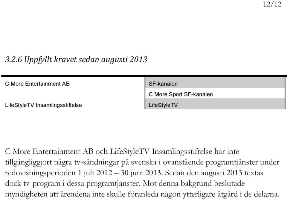 svenska i ovanstående programtjänster under redovisningsperioden 1 juli 2012 30 juni 2013.