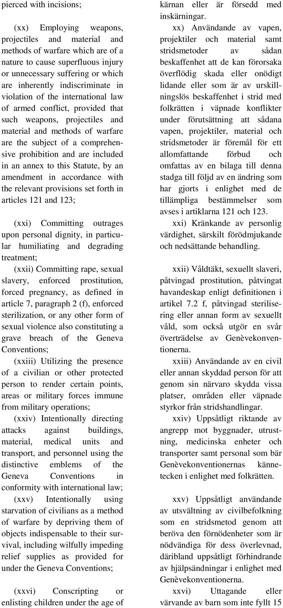 are included in an annex to this Statute, by an amendment in accordance with the relevant provisions set forth in articles 121 and 123; (xxi) Committing outrages upon personal dignity, in particular