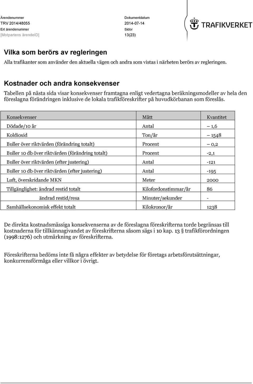 huvudkörbanan som föreslås.