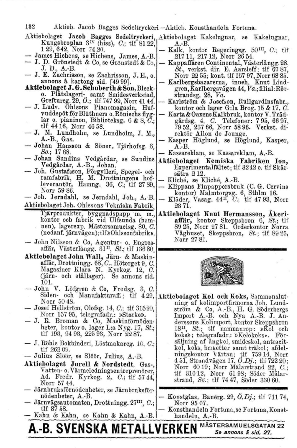 , verk st. dir. E. Aarsleff': tlf 6787, J. E. Zachrisson, se Zachrisson, J. E., o. Norr 2255; kont. tlf 167 97, Norr 68 85. annons å kartong sid. [4999].