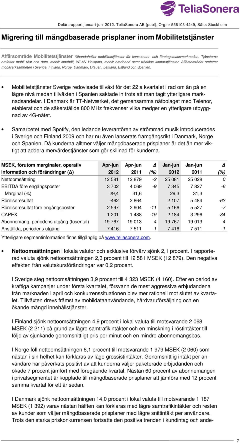 Affärsområdet omfattar mobilverksamheten i Sverige, Finland, Norge, Danmark, Litauen, Lettland, Estland och Spanien.