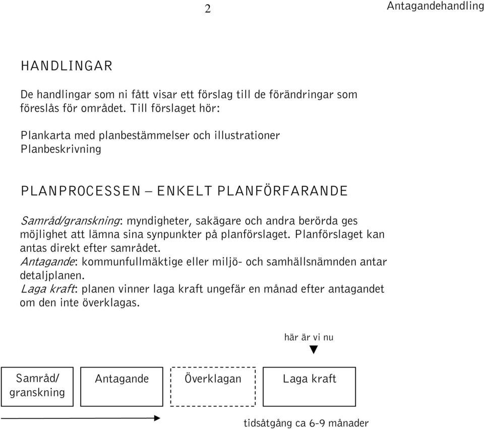 andra berörda ges möjlighet att lämna sina synpunkter på planförslaget. Planförslaget kan antas direkt efter samrådet.