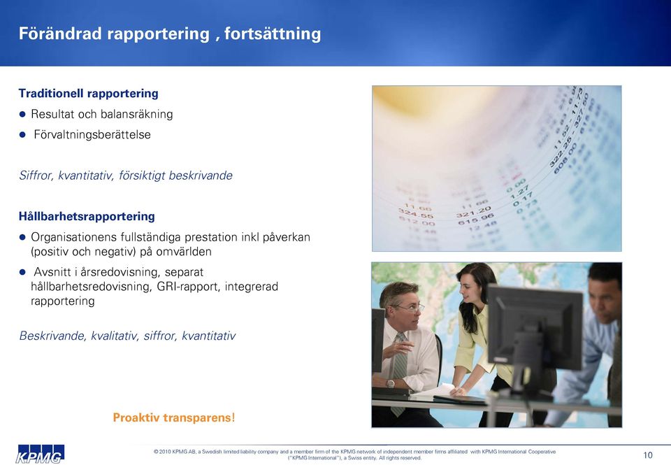 fullständiga prestation inkl påverkan (positiv och negativ) på omvärlden Avsnitt i årsredovisning, separat