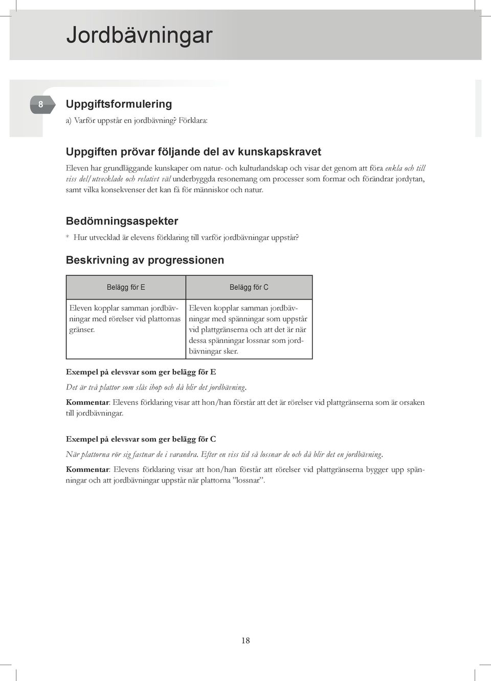 formar och förändrar jordytan, samt vilka konsekvenser det kan få för människor och natur. Bedömningsaspekter * Hur utvecklad är elevens förklaring till varför jordbävningar uppstår?