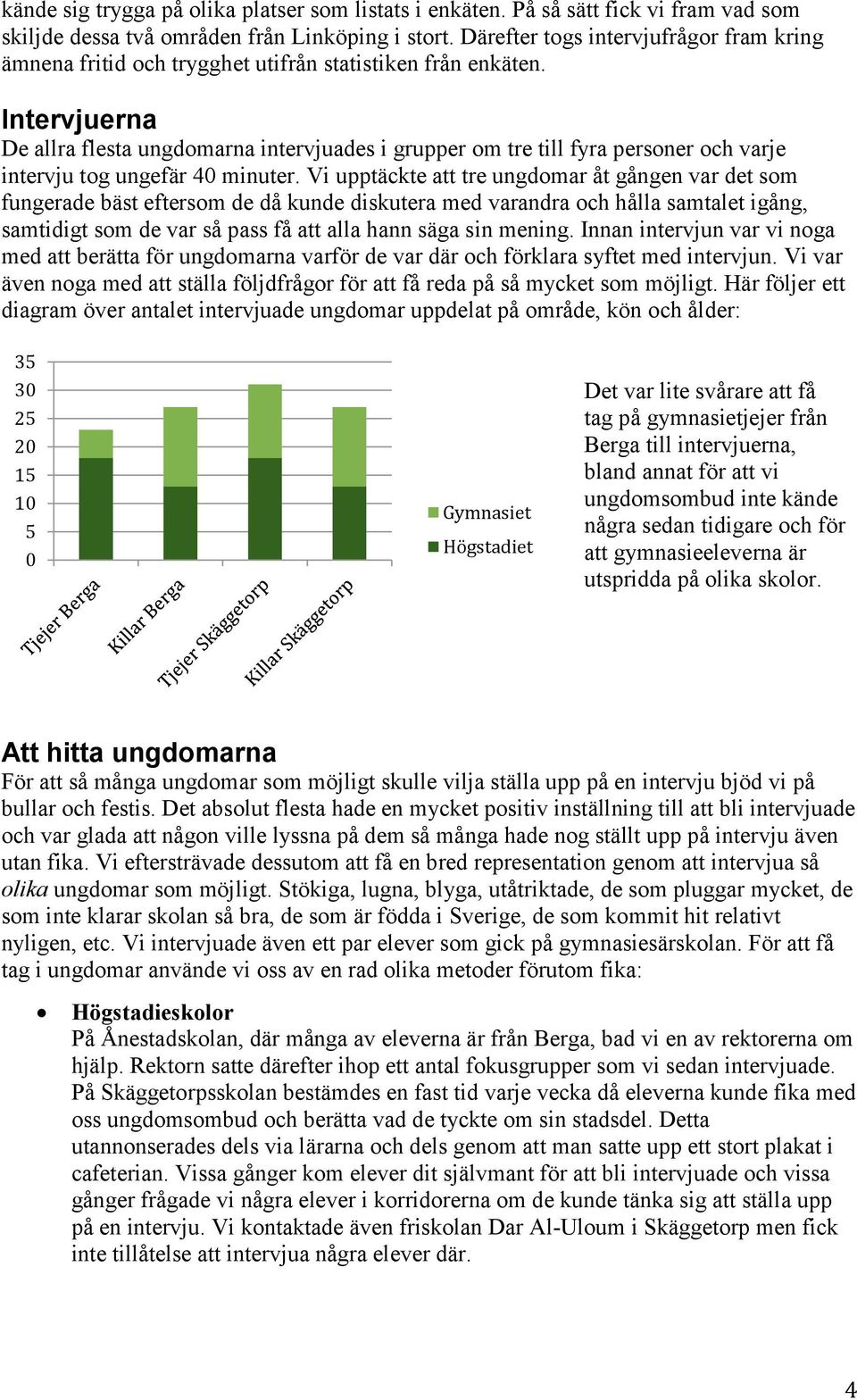 Intervjuerna De allra flesta ungdomarna intervjuades i grupper om tre till fyra personer och varje intervju tog ungefär 40 minuter.