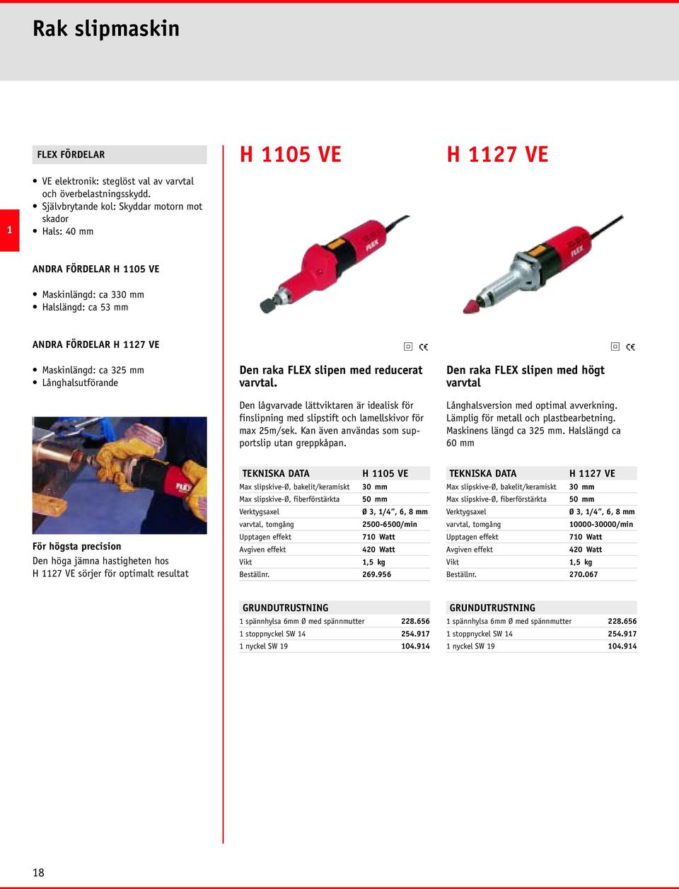 FLEX slipen med reducerat varvtal. Den lågvarvade lättviktaren är idealisk för finslipning med slipstift och lamellskivor för max 25m/sek. Kan även användas som supportslip utan greppkåpan.