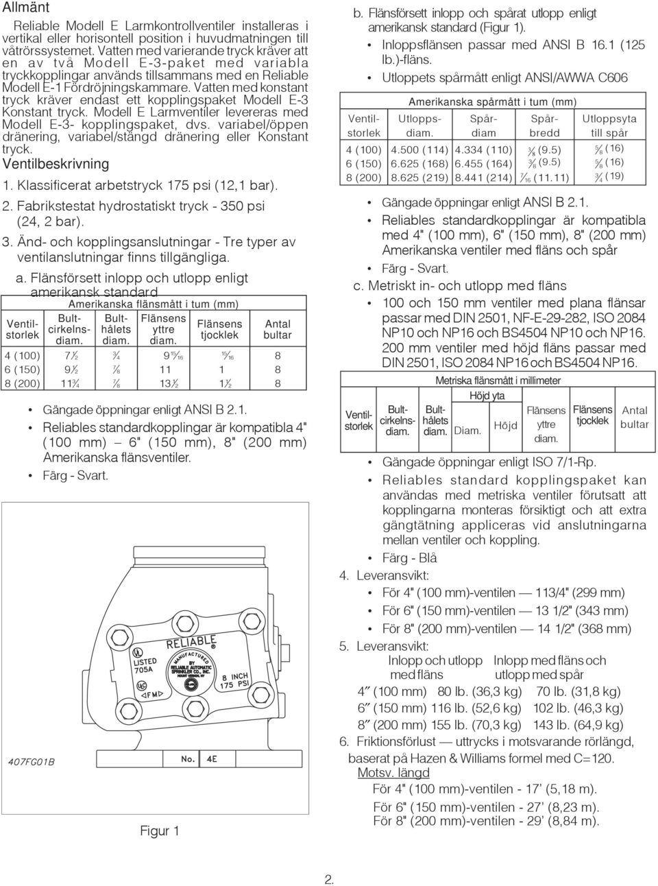 Vatten med konstant tryck kräver endast ett kopplingspaket Modell E-3 Konstant tryck. Modell E Larmventiler levereras med Modell E-3- kopplingspaket, dvs.