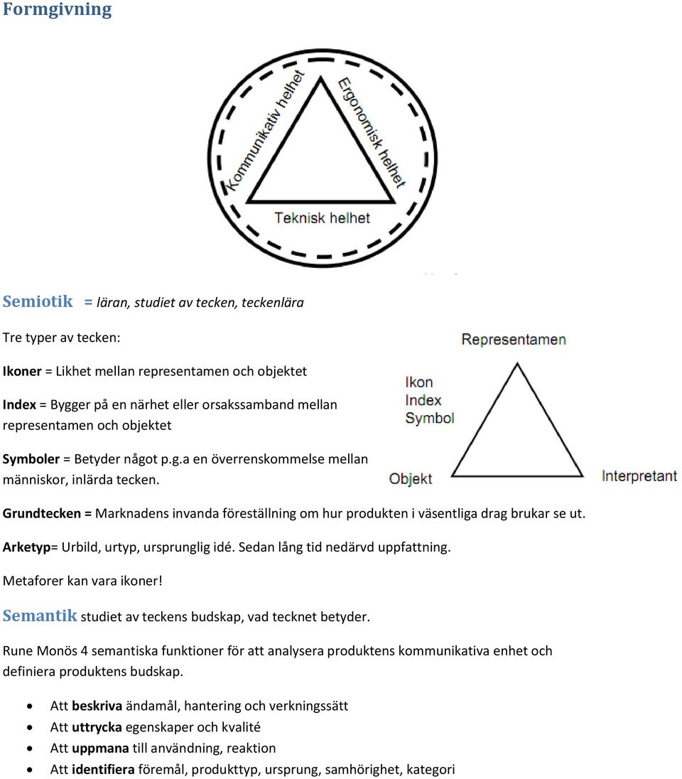 Arketyp= Urbild, urtyp, ursprunglig idé. Sedan lång tid nedärvd uppfattning. Metaforer kan vara ikoner! Semantik studiet av teckens budskap, vad tecknet betyder.