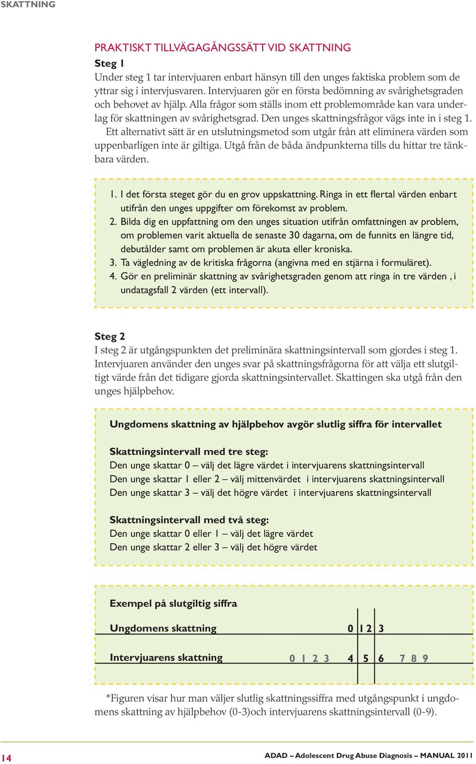 Den unges skattningsfrågor vägs inte in i steg 1. Ett alternativt sätt är en utslutningsmetod som utgår från att eliminera värden som uppenbarligen inte är giltiga.