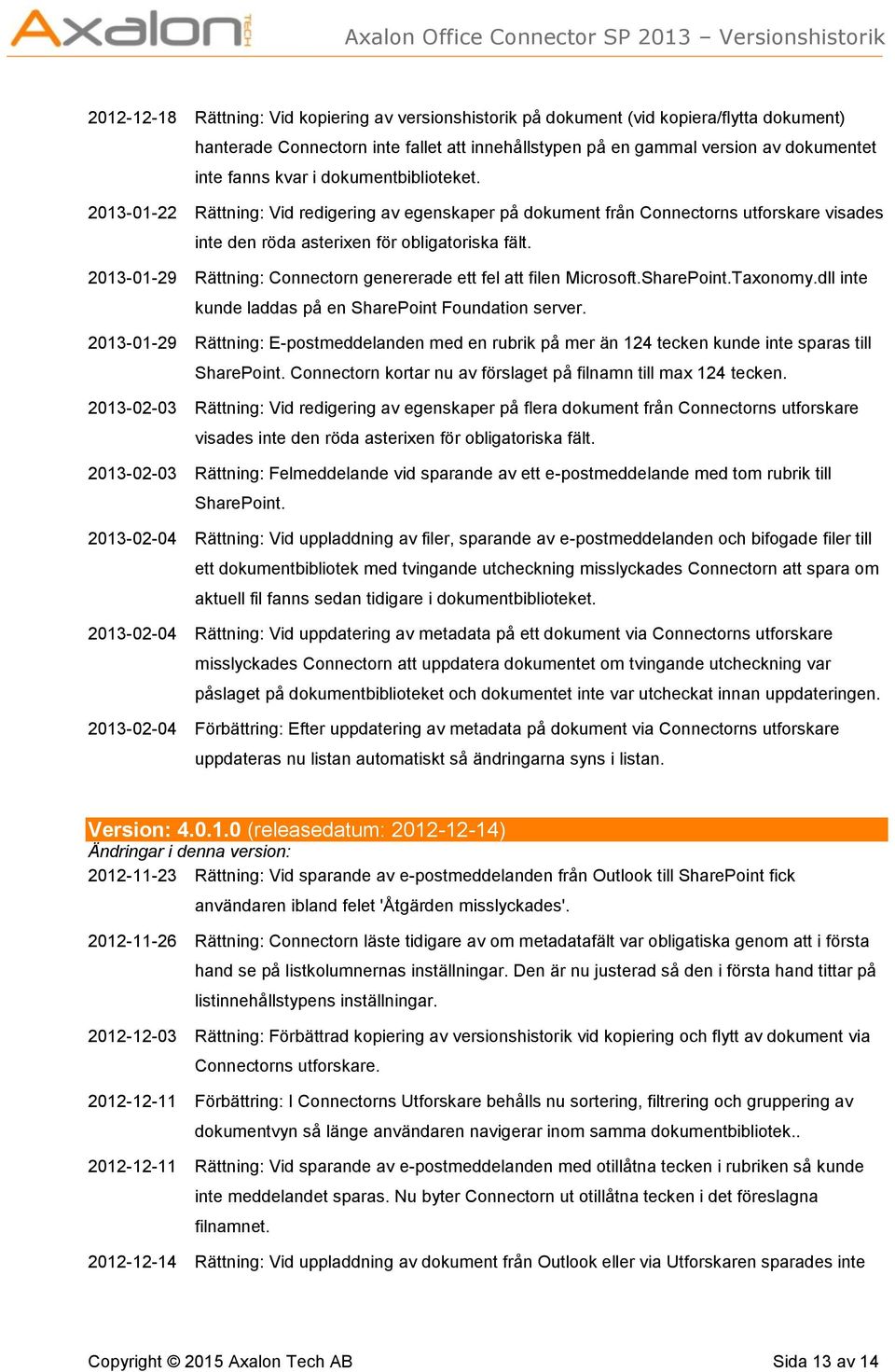 2013-01-29 Rättning: Connectorn genererade ett fel att filen Microsoft.SharePoint.Taxonomy.dll inte kunde laddas på en SharePoint Foundation server.