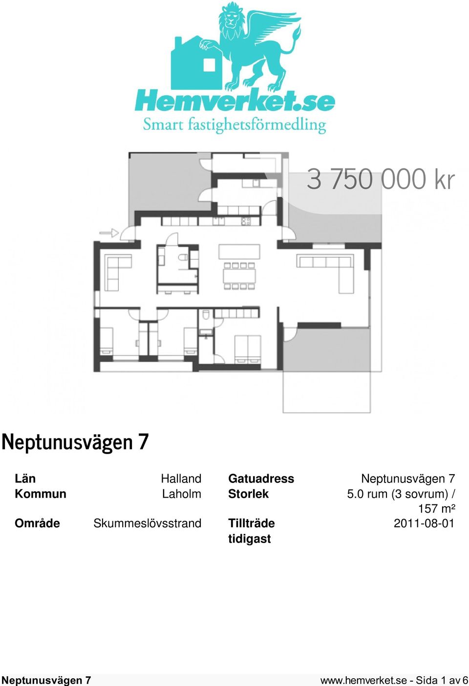 0 rum (3 sovrum) / 157 m² Område