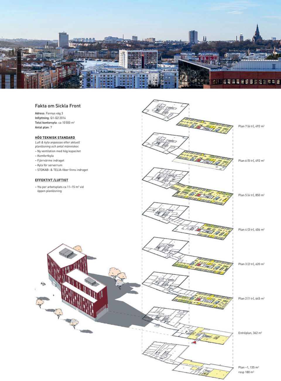 Ny ventilation med hög kapacitet Komfortkyla Fjärrvärme indraget Kyla för serverrum STOKAB- & TELIA-fiber finns indraget Plan 6 (5 tr), 492 m 2