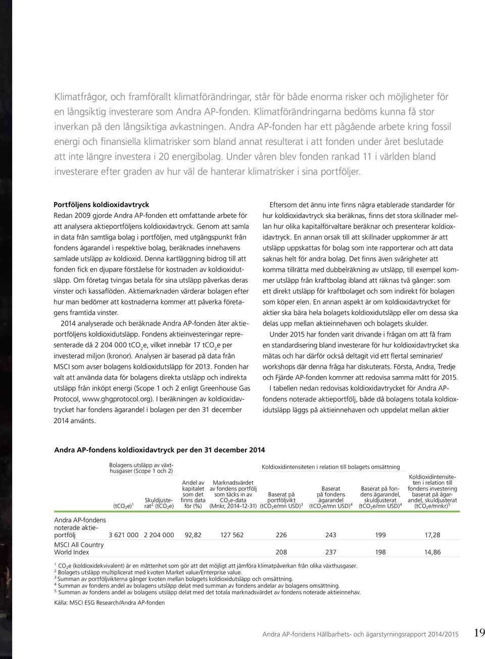 Andra AP-fonden har ett pågående arbete kring fossil energi och finansiella klimatrisker som bland annat resulterat i att fonden under året beslutade att inte längre investera i 20 energibolag.