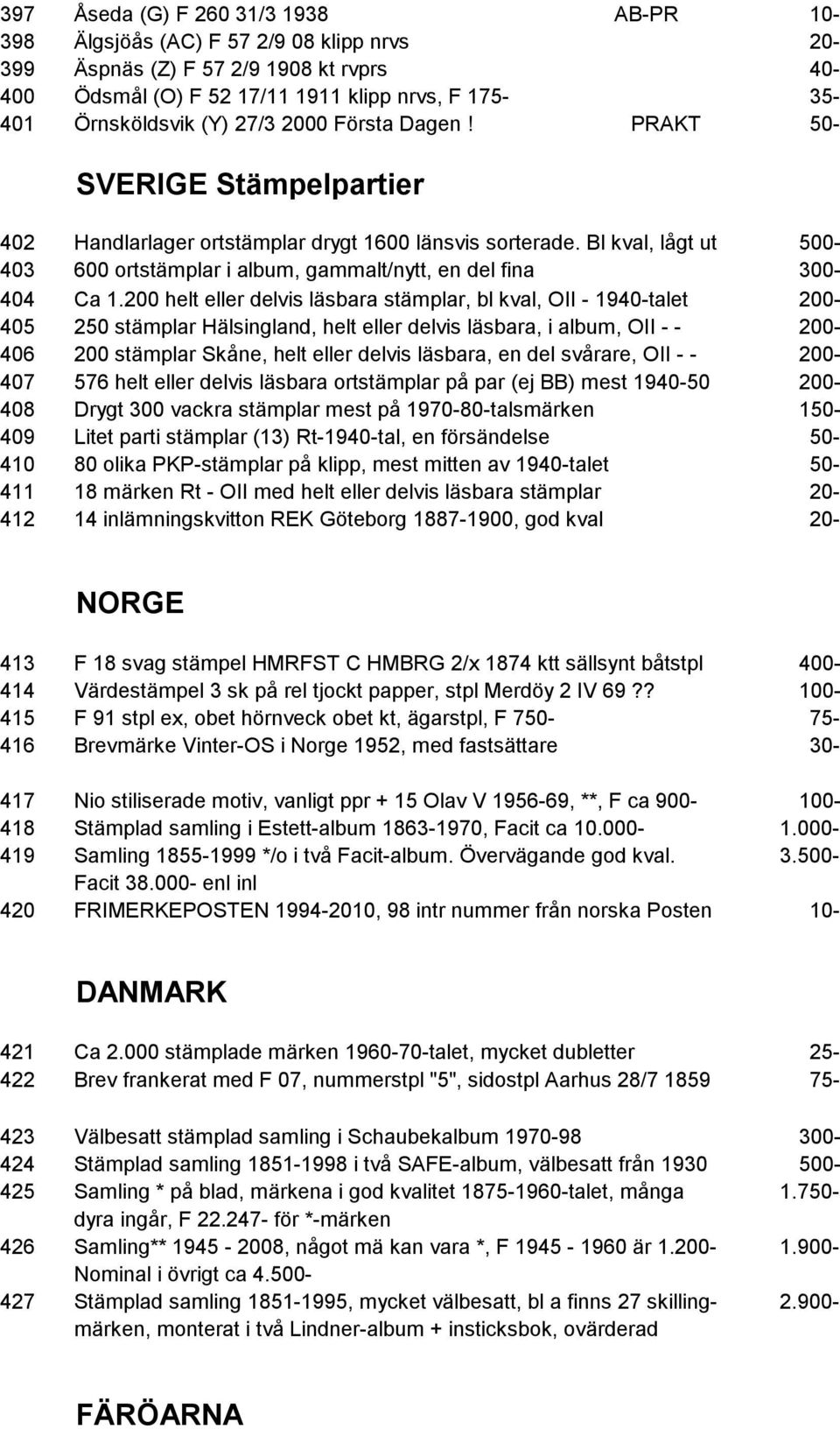 Bl kval, lågt ut 500-403 600 ortstämplar i album, gammalt/nytt, en del fina 300-404 Ca 1.