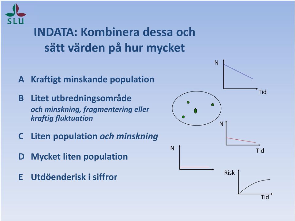 fragmentering eller kraftig fluktuation C Liten population och