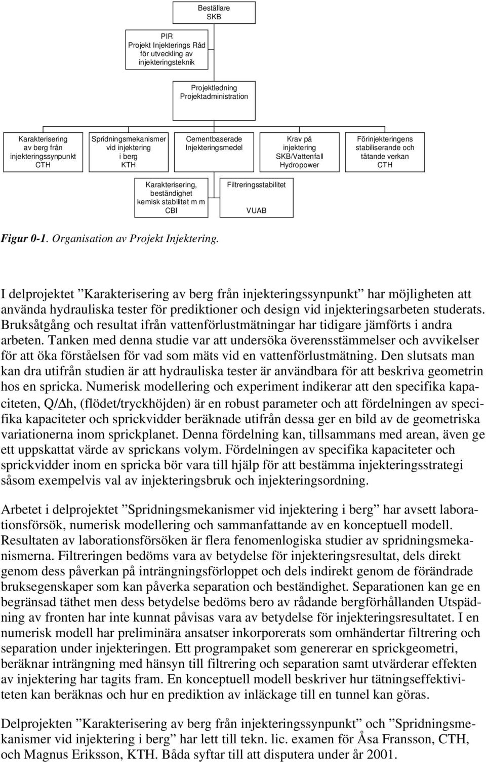 stabilitet m m CBI Filtreringsstabilitet VUAB Figur 0-1. Organisation av Projekt Injektering.