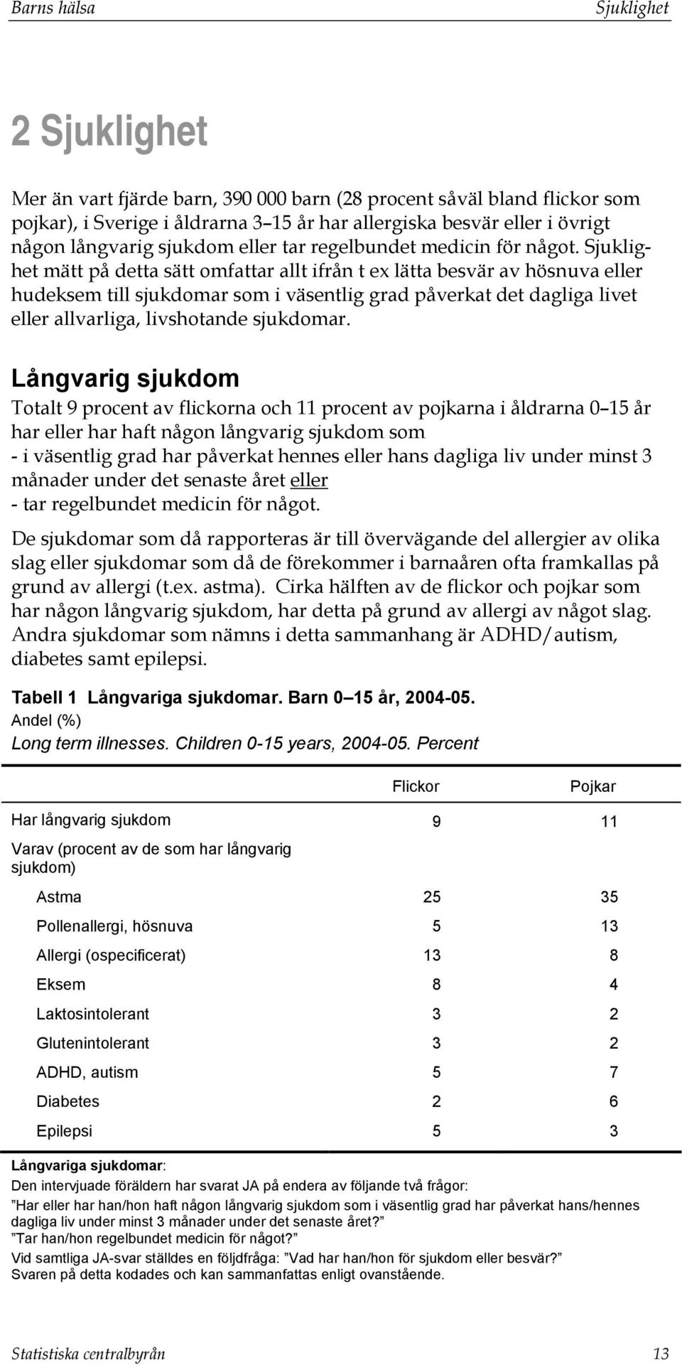 Sjuklighet mätt på detta sätt omfattar allt ifrån t ex lätta besvär av hösnuva eller hudeksem till sjukdomar som i väsentlig grad påverkat det dagliga livet eller allvarliga, livshotande sjukdomar.