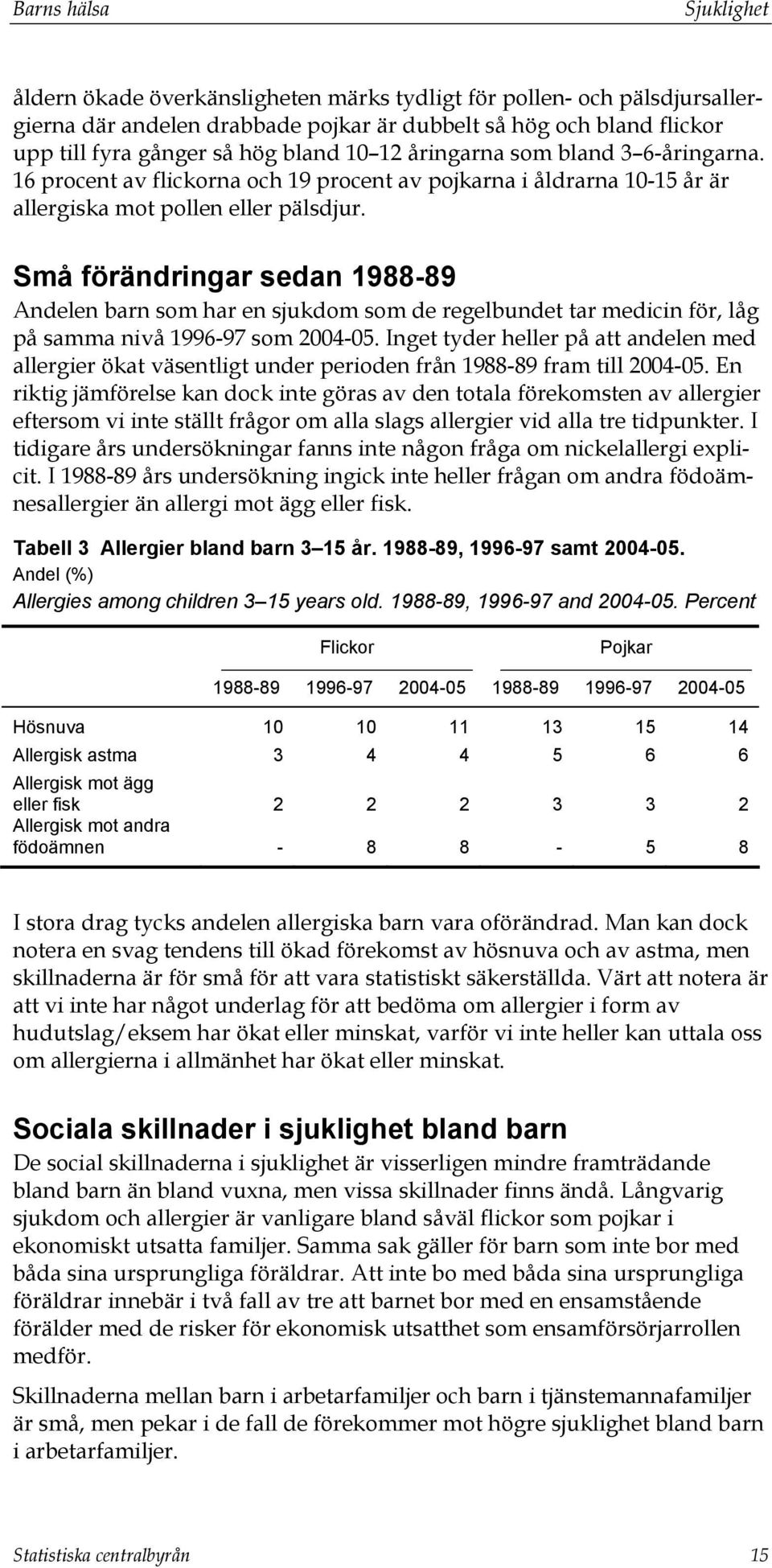 Små förändringar sedan 1988-89 Andelen barn som har en sjukdom som de regelbundet tar medicin för, låg på samma nivå 1996-97 som 2004-05.