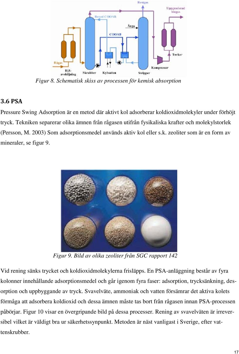 Figur 9. Bild av olika zeoliter från SGC rapport 142 Vid rening sänks trycket och koldioxidmolekylerna frisläpps.