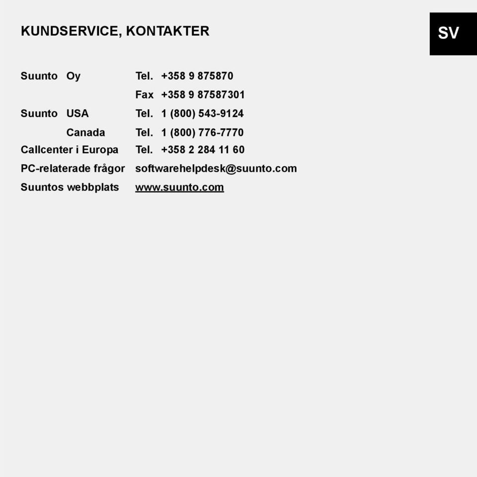 1 (800) 543-9124 Canada Tel.