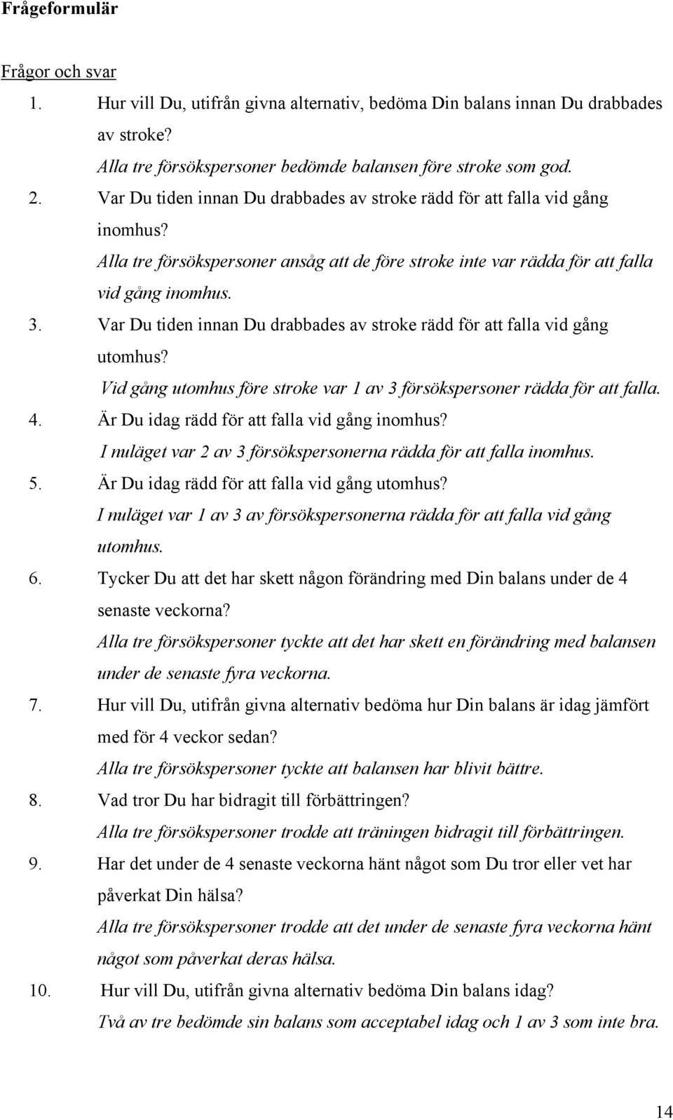 Var Du tiden innan Du drabbades av stroke rädd för att falla vid gång utomhus? Vid gång utomhus före stroke var 1 av 3 försökspersoner rädda för att falla. 4.