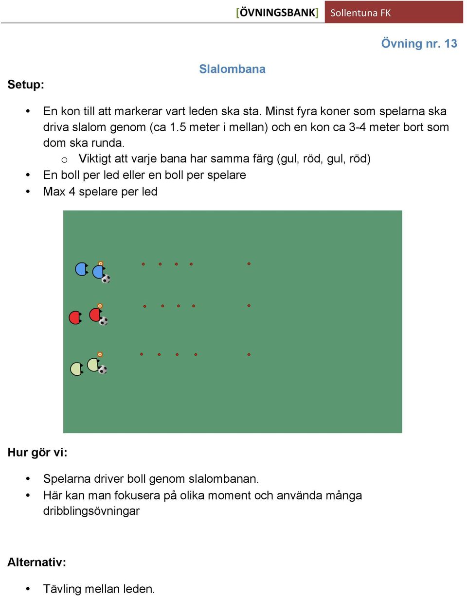 5 meter i mellan) och en kon ca 3-4 meter bort som dom ska runda.