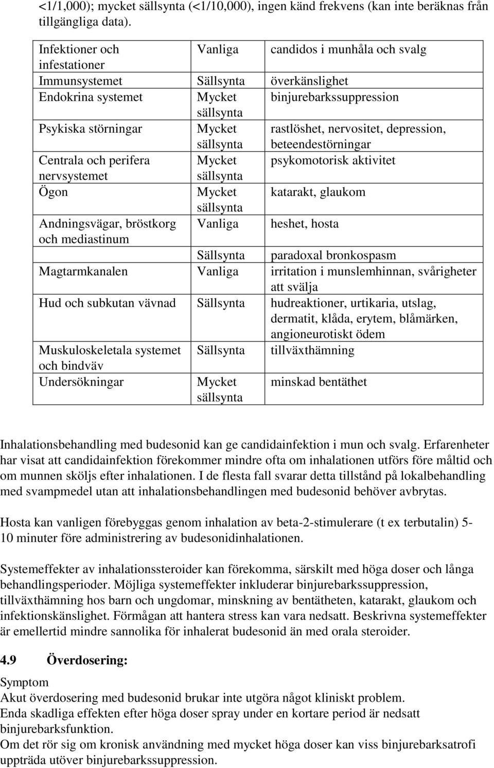 sällsynta rastlöshet, nervositet, depression, beteendestörningar Centrala och perifera Mycket psykomotorisk aktivitet nervsystemet sällsynta Ögon Mycket katarakt, glaukom sällsynta Andningsvägar,