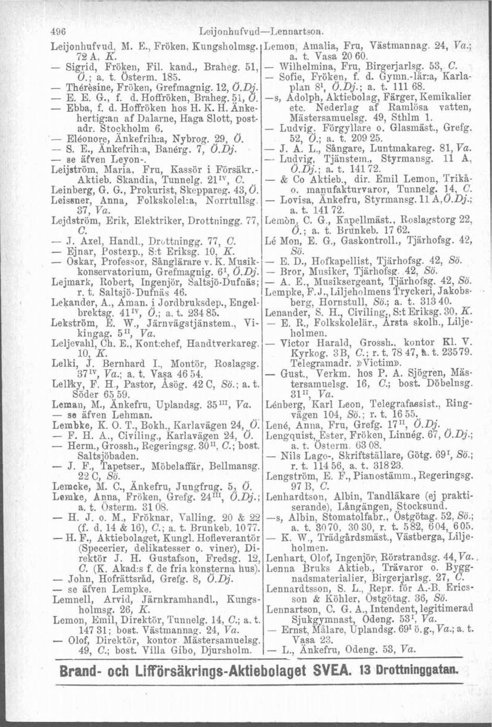 51, 8: -s, Adolph, Aktiebolag, Farger, Kemikalier - Ebba, f. d. Hoffröken hos H. K. H. Änke- etc. Nederlag af Ramlösa vatten, hertig:an af Dalarne, Haga Slott, post- Mistersamuelsg. 49, Sthlm 1. adr.