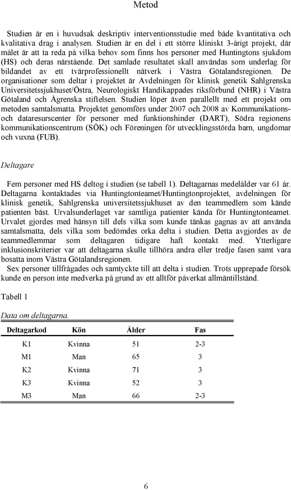 Det samlade resultatet skall användas som underlag för bildandet av ett tvärprofessionellt nätverk i Västra Götalandsregionen.