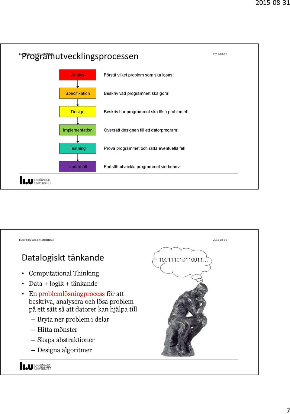 Testning Prova programmet och rätta eventuella fel! Underhåll Fortsätt utveckla programmet vid behov!