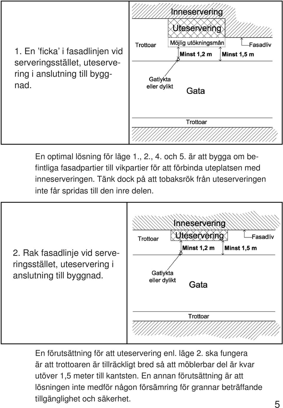 Tänk dock på att tobaksrök från uteserveringen inte får spridas till den inre delen. 2. Rak fasadlinje vid serveringsstället, uteservering i anslutning till byggnad.