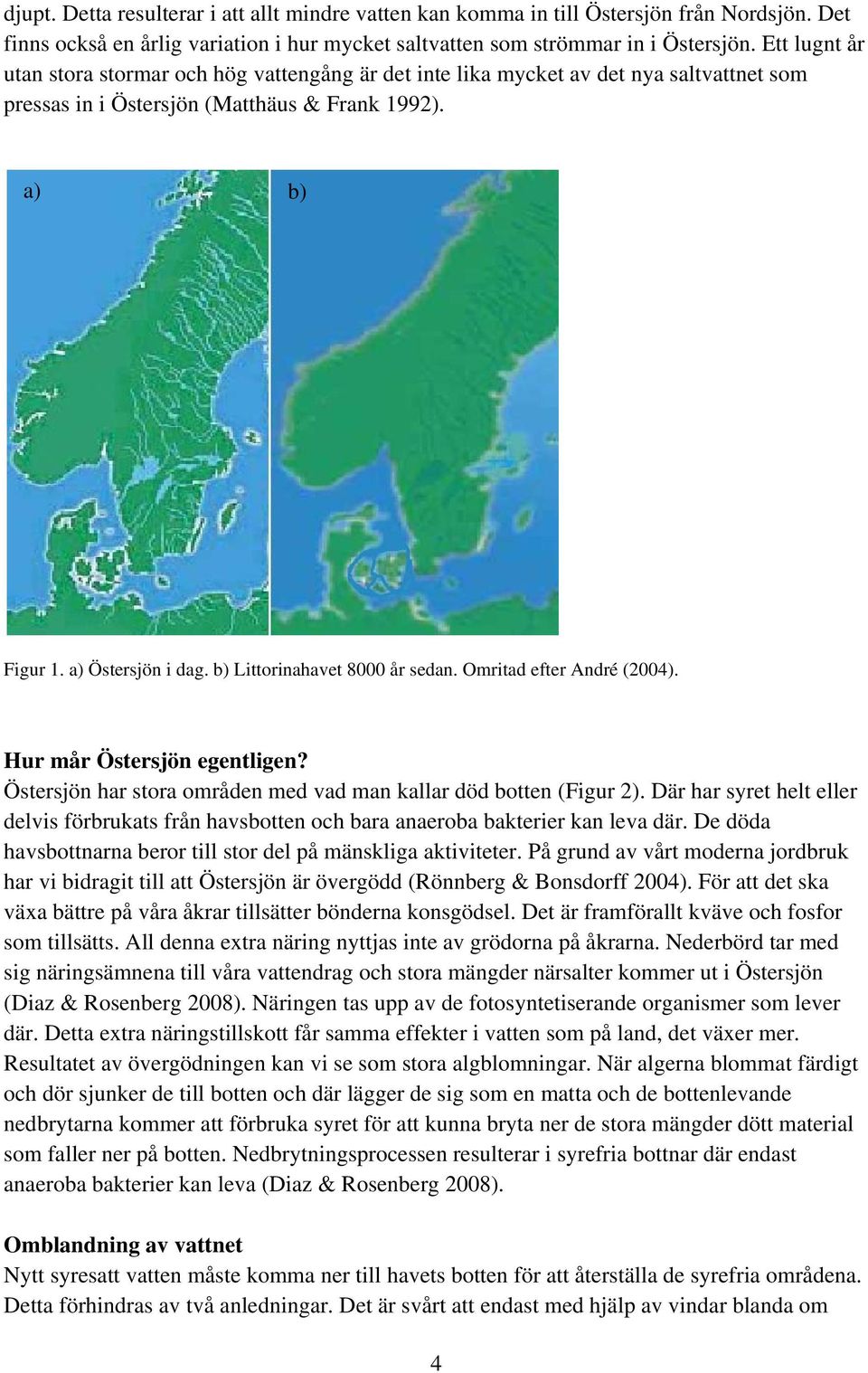 b) Littorinahavet 8000 år sedan. Omritad efter André (2004). Hur mår Östersjön egentligen? Östersjön har stora områden med vad man kallar död botten (Figur 2).