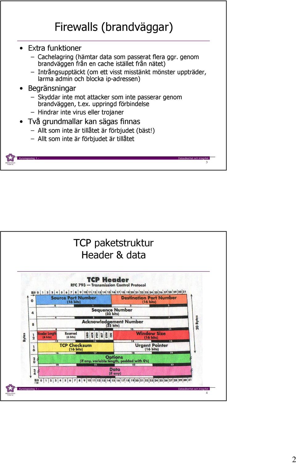 blocka ip-adressen) Begränsningar Skyddar inte mot attacker som inte passerar genom brandväggen, t.ex.