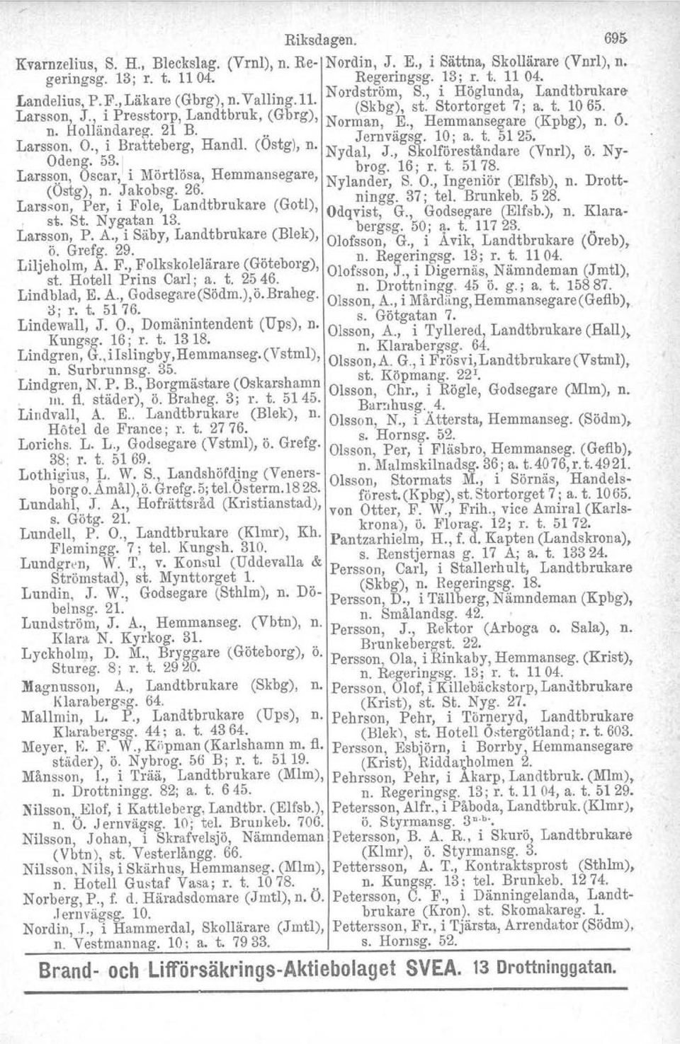 21 B... Jernvägsg. 10; a. t. 5125. Larsson. O., i Bratteberg, Handl. (Ostg), n. Nydal, J., Skolföreståndare (Vnrl), ö. Ny- Odeng. 53...... brog. 16; r. t. 5178.