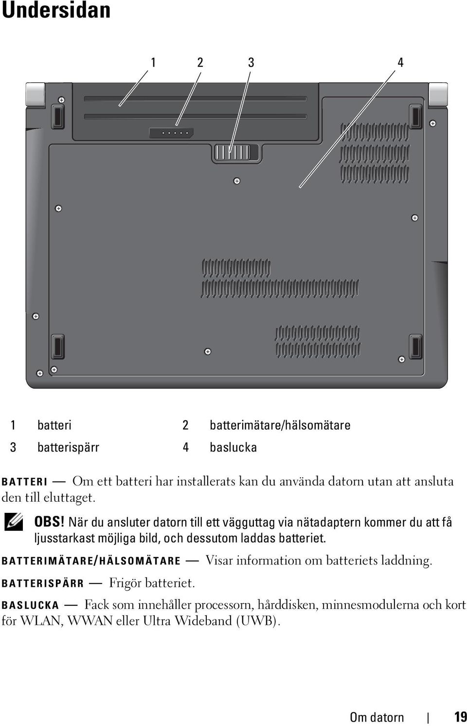 När du ansluter datorn till ett vägguttag via nätadaptern kommer du att få ljusstarkast möjliga bild, och dessutom laddas batteriet.