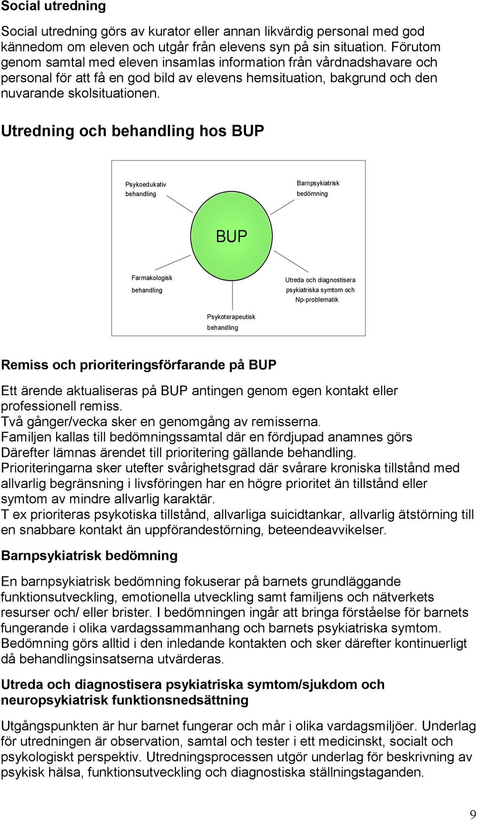 Utredning och behandling hos BUP Psykoedukativ behandling Barnpsykiatrisk bedömning BUP Farmakologisk behandling Utreda och diagnostisera psykiatriska symtom och Np-problematik Psykoterapeutisk