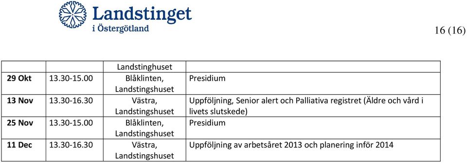 30 Västra, Presidium Uppföljning, Senior alert och Palliativa registret