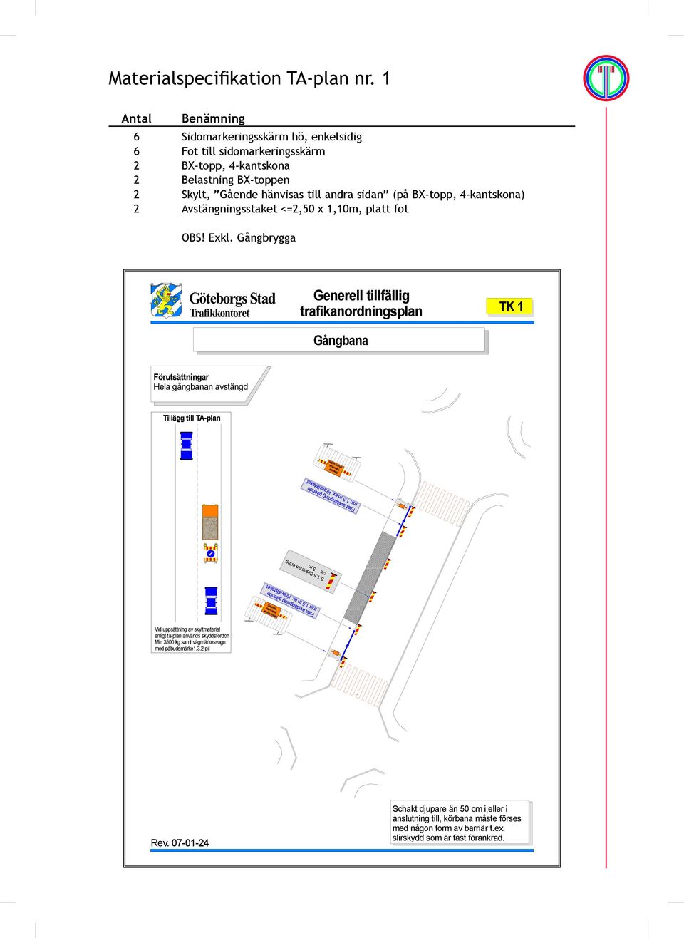 Gående hänvisas till andra sidan (på BX-topp, 4-kantskona) 2 Avstängningsstaket <=2,50 x 1,10m, platt fot OBS! Exkl.