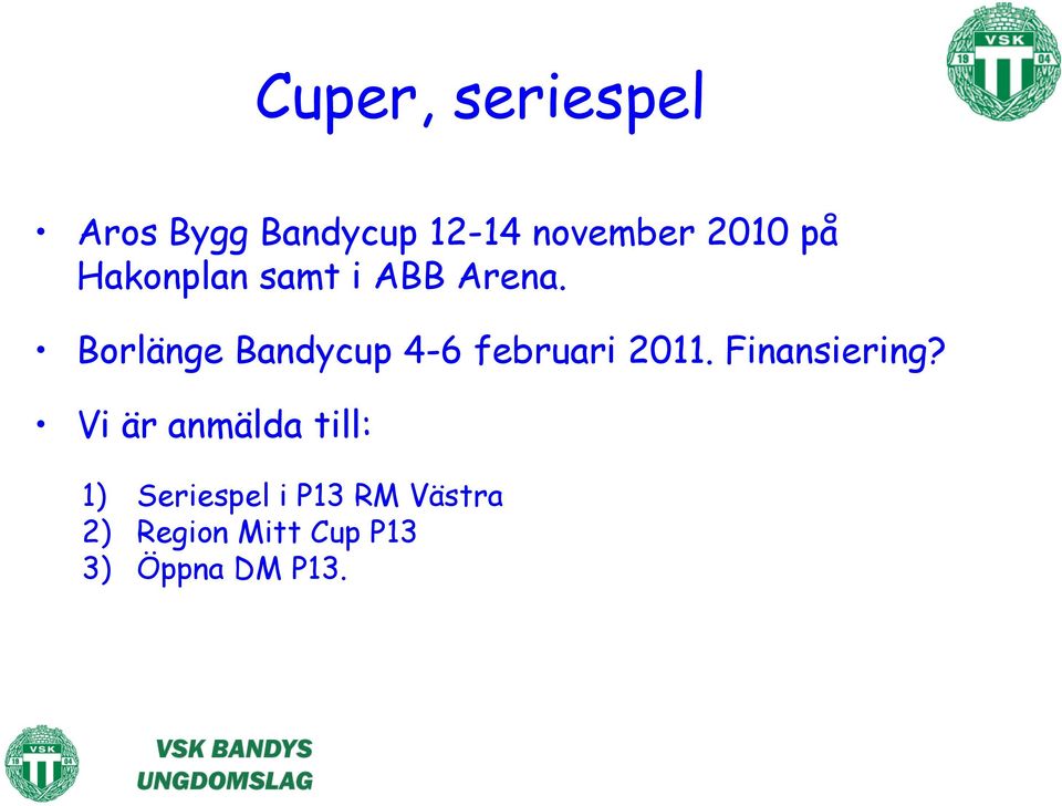 Borlänge Bandycup 4-6 februari 2011. Finansiering?