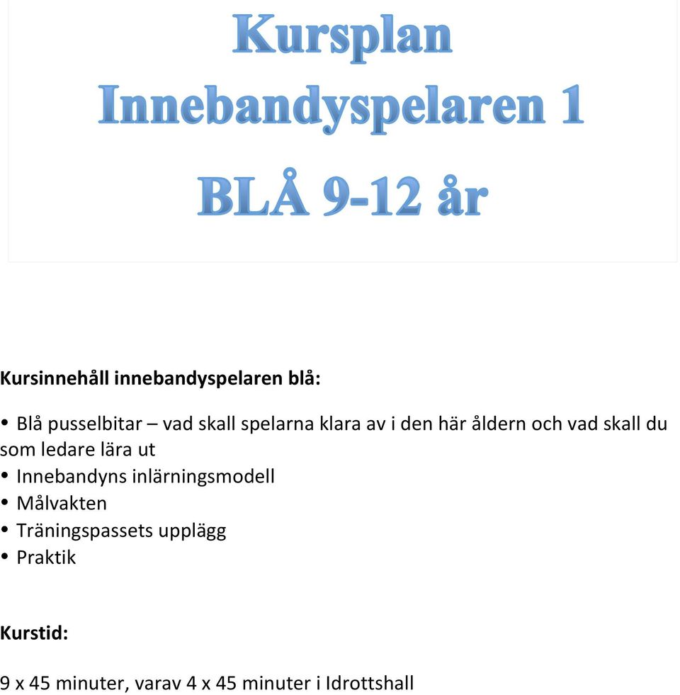 lära ut Innebandyns inlärningsmodell Målvakten Träningspassets
