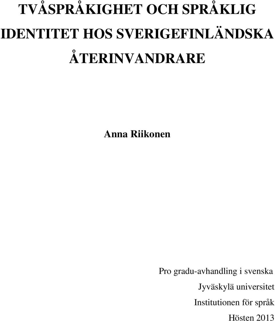Riikonen Pro gradu-avhandling i svenska
