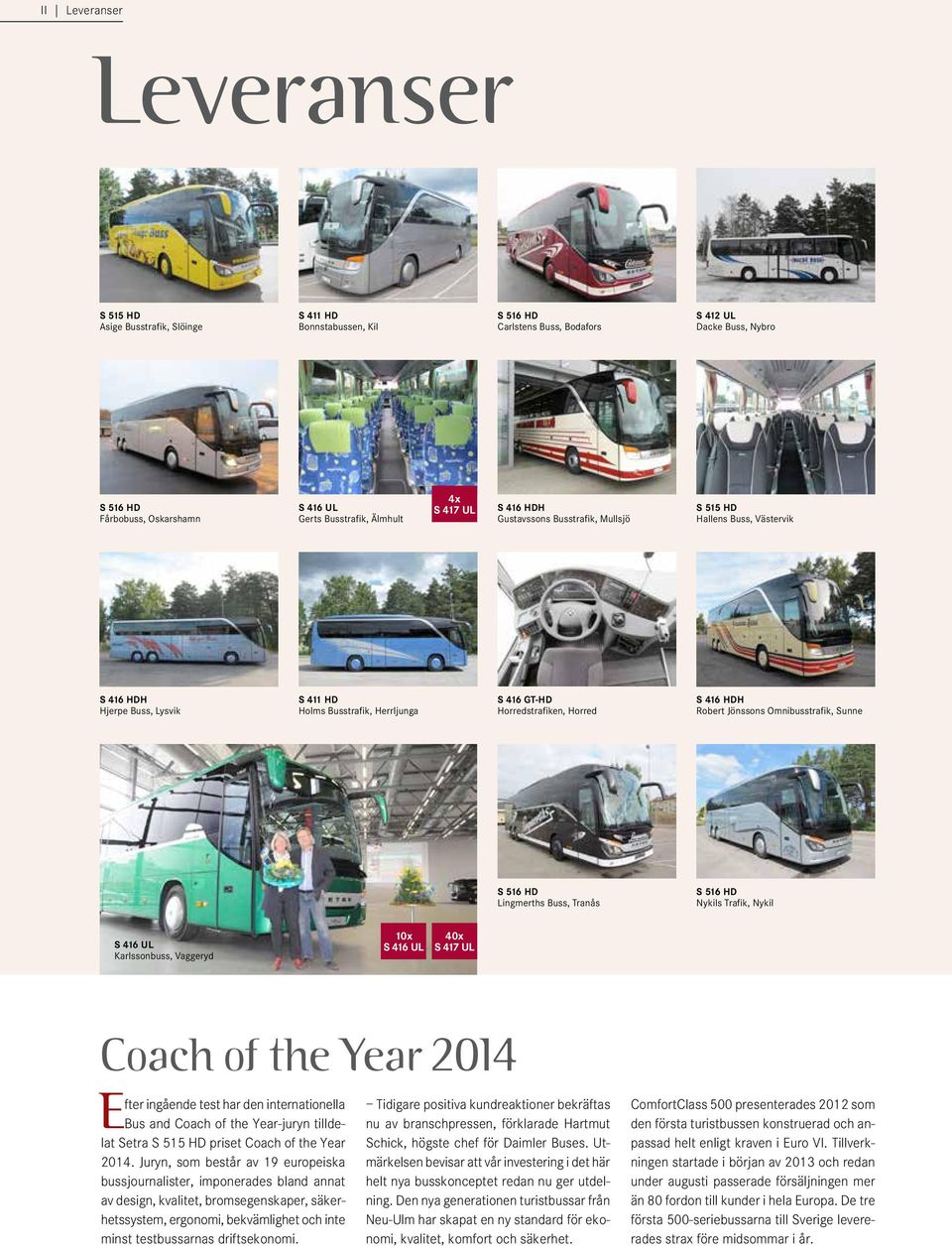 Horredstrafiken, Horred S 416 HDH Robert Jönssons Omnibusstrafik, Sunne S 516 HD Lingmerths Buss, Tranås S 516 HD Nykils Trafik, Nykil S 416 UL Karlssonbuss, Vaggeryd 10x S 416 UL 40x S 417 UL Coach