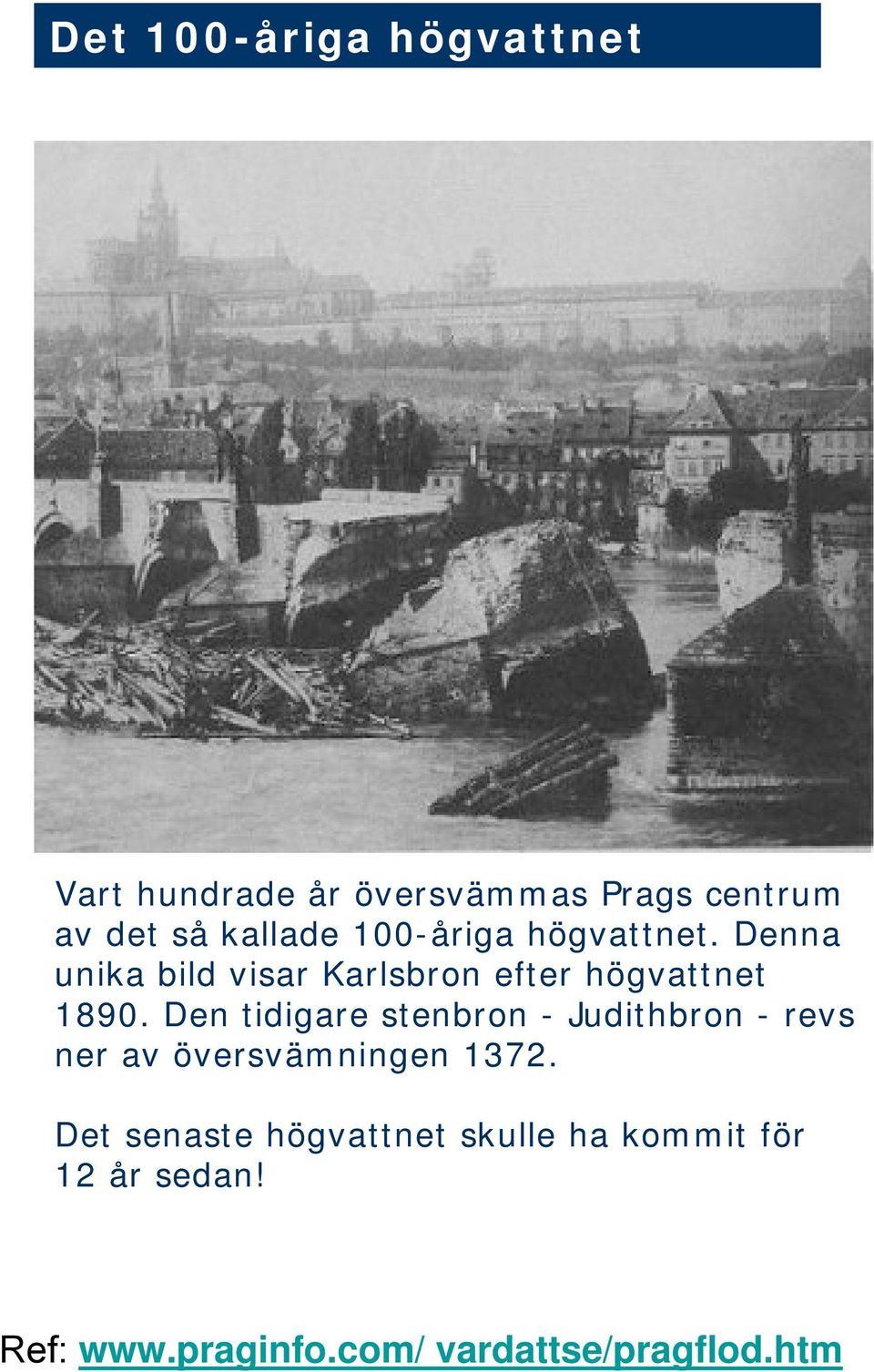 Denna unika bild visar Karlsbron efter högvattnet 1890.