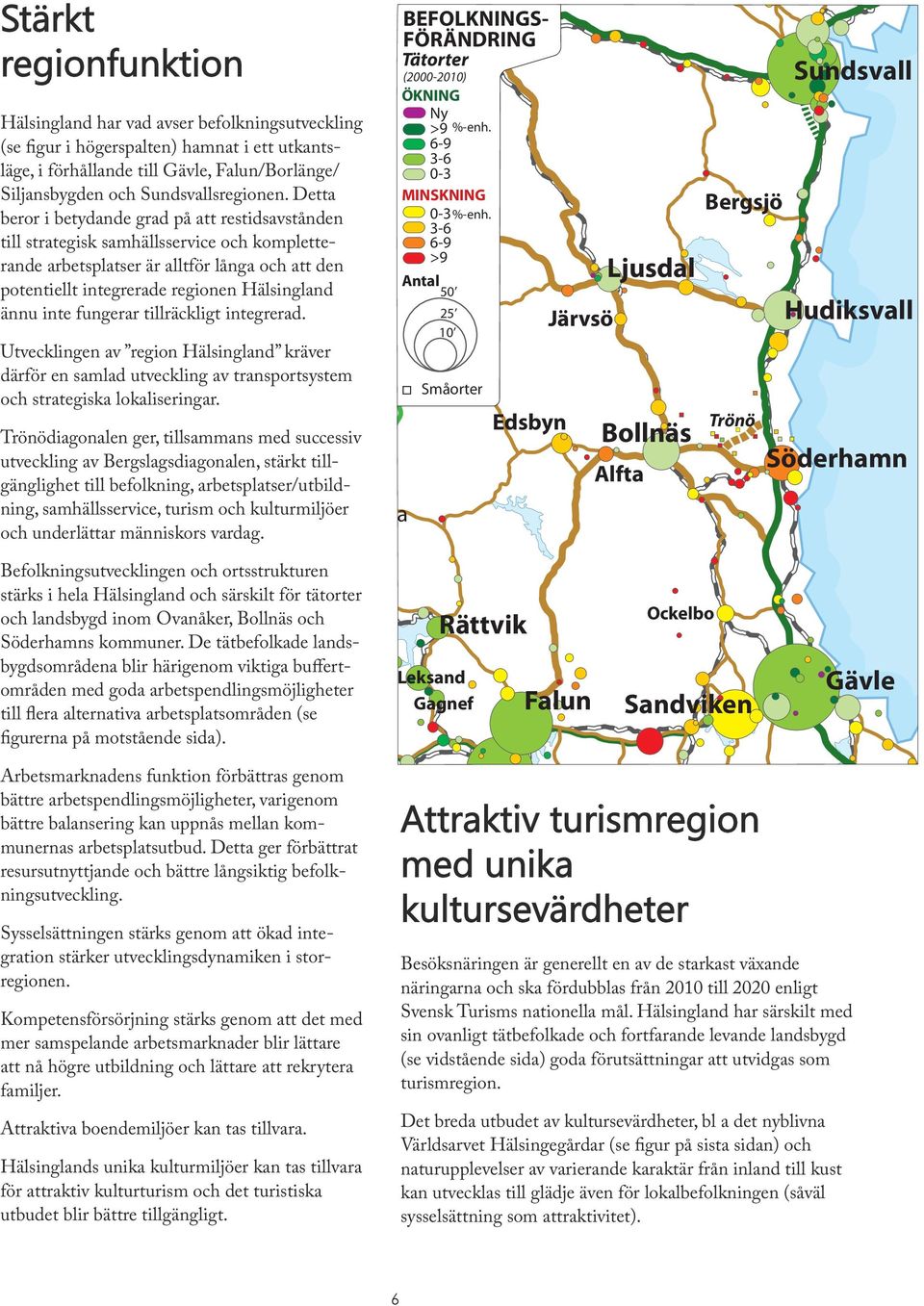 inte fungerar tillräckligt integrerad. Utvecklingen av region Hälsingland kräver därför en samlad utveckling av transportsystem och strategiska lokaliseringar.