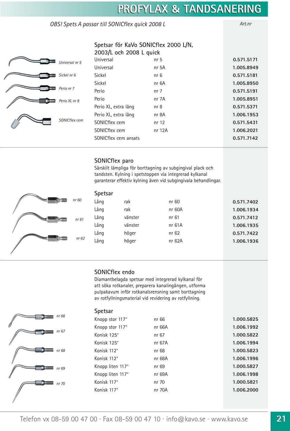 005.8950 0.571.5191 1.005.8951 0.571.5371 1.006.1953 0.571.5431 1.006.2021 0.571.7142 nr 60 nr 61 nr 62 SONICflex paro Särskilt lämpliga för borttagning av subgingival plack och tandsten.