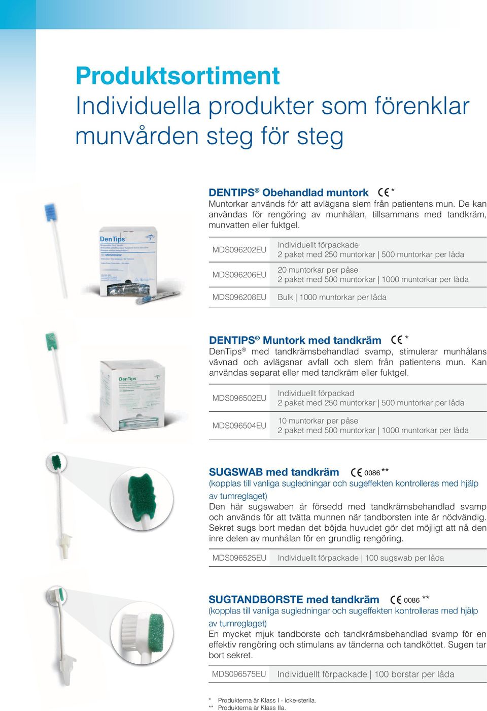 MDS096202EU MDS096206EU MDS096208EU Individuellt förpackade 2 paket med 250 muntorkar 500 muntorkar per låda 20 muntorkar per påse 2 paket med 500 muntorkar 1000 muntorkar per låda Bulk 1000