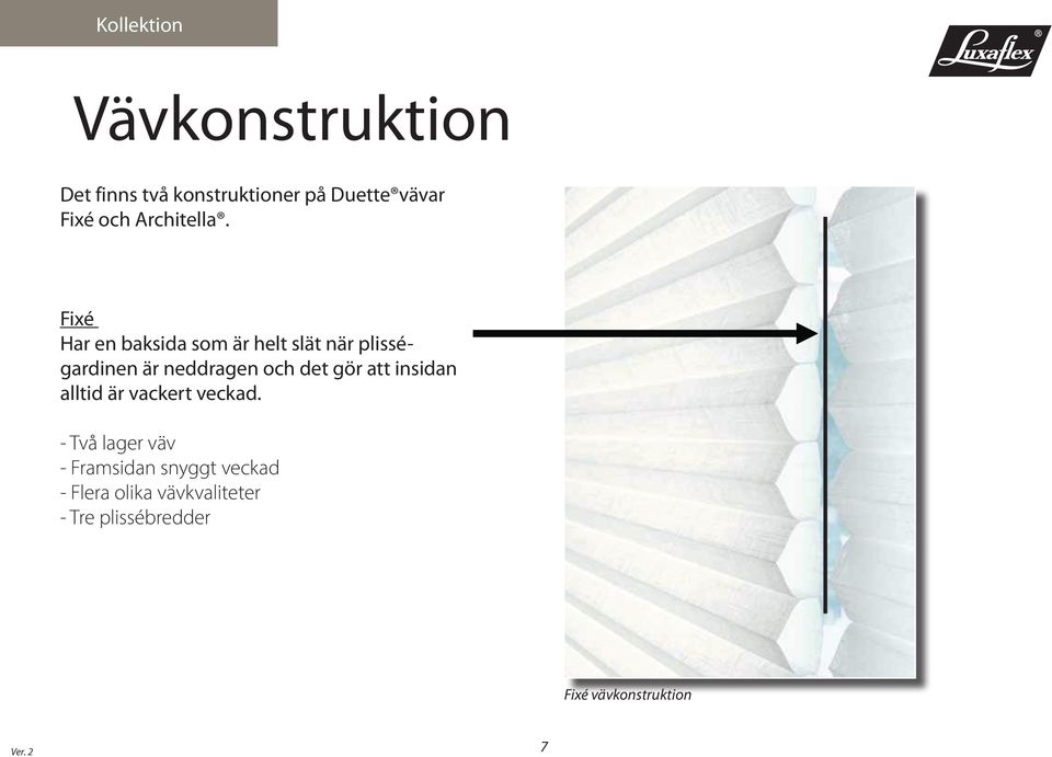 Fixé Har en baksida som är helt slät när plisségardinen är neddragen och det gör